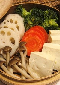 蒸し野菜と、蒸し豆腐！