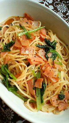 ランチに♪小松菜とベーコンの和風パスタ