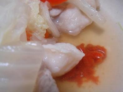 「ゆず胡椒とかんずりで食べる白菜鍋」の写真