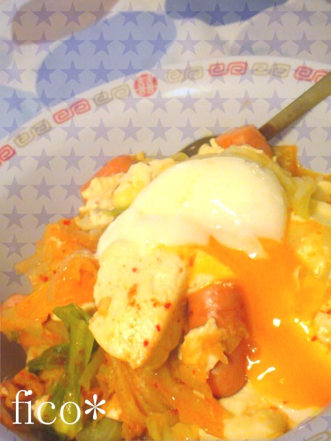 キムチスープのぶっかけご飯の画像