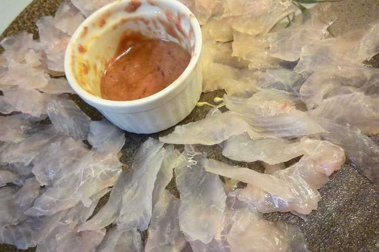 釣った魚で カワハギの薄造り 肝醤油で レシピ 作り方 By ひろやぎさん クックパッド