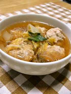 やわらか肉だんごと春雨で和風スープ☆