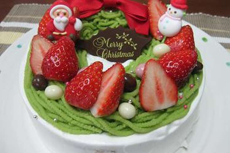抹茶モンブランでクリスマスリースのケーキ レシピ 作り方 By たの子 クックパッド