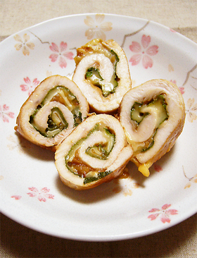 簡単1品★鶏ささみの梅しそチーズ巻き!