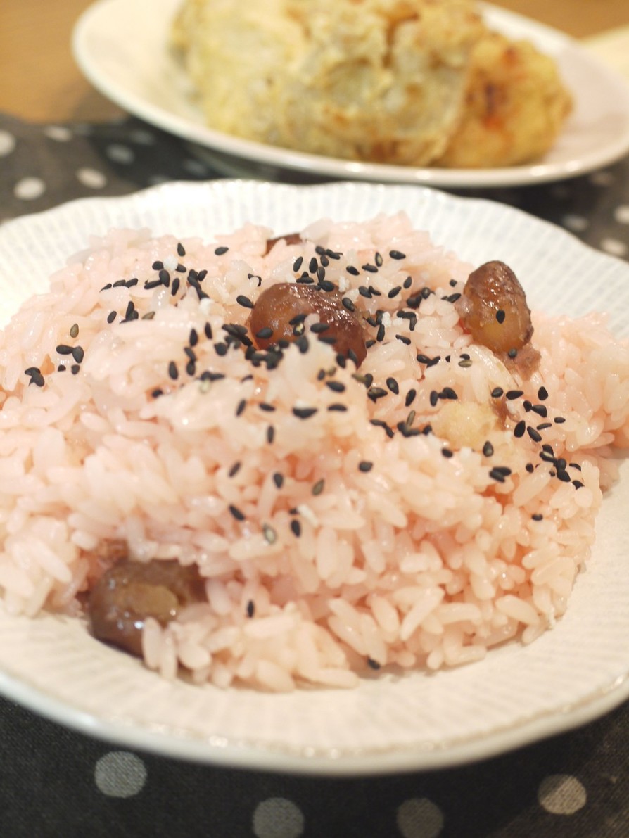 北海道のピンクで甘ーいお赤飯の画像