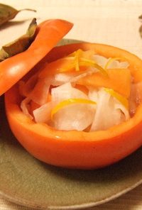 お正月に簡単おせち・柿の器で柚子なます