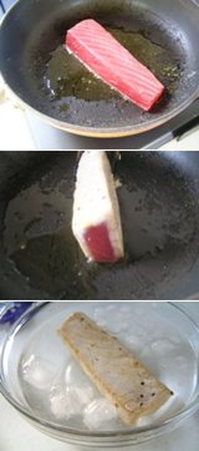 マグロのたたきとグリーンオリーブのタプナードのリングイネのレシピ