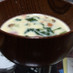 小松菜とウインナーとしめじの豆乳スープ