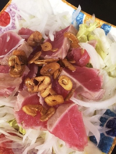 マグロのたたきとグリーンオリーブのタプナードのリングイネのレシピ