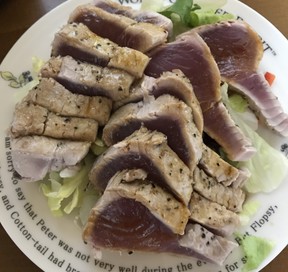 マグロのたたきとグリーンオリーブのタプナードのリングイネのレシピ