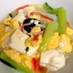 青梗菜と豆腐の塩餡かけ。卵とカニカマ入り