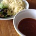 夏野菜と温玉の冷製ミートつけスパゲティ