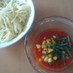 オクラとコーンの冷製トマトつけスパゲティ