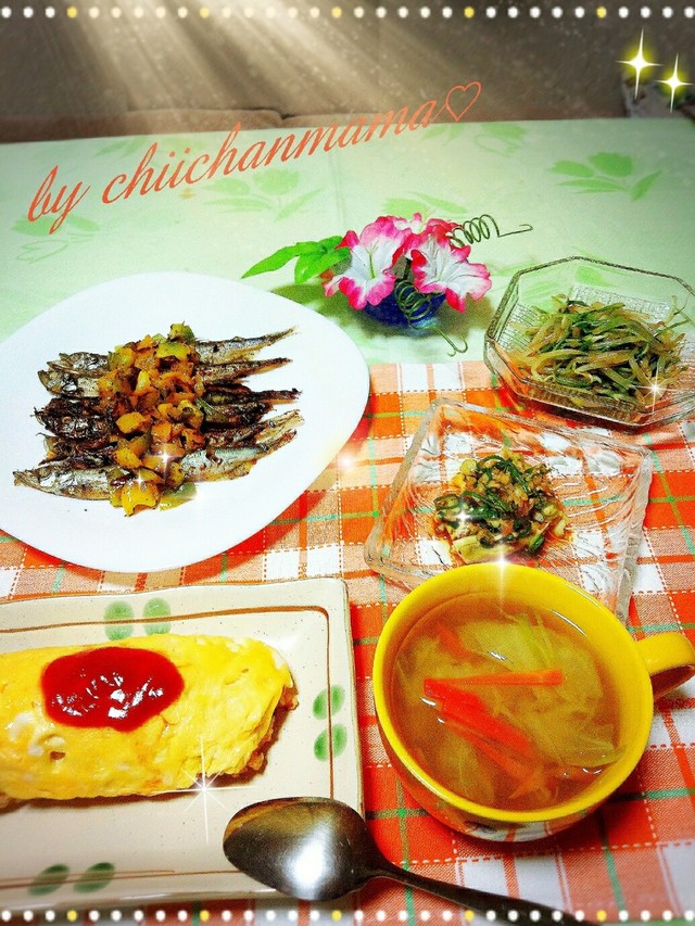 簡単巻オムライスとお洒落なししゃもの夕食 By ﾁｲﾁｬﾝﾏﾏ クックパッド みんながのせた献立