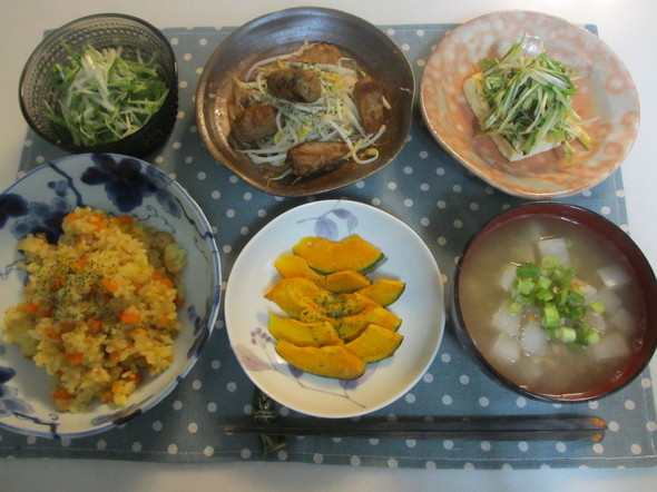 パエリアに水菜たっぷり*晩御飯
