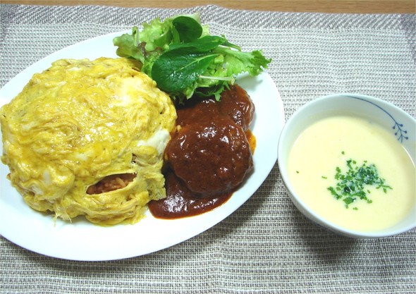 ワンプレートでオムライス&ハンバーグ