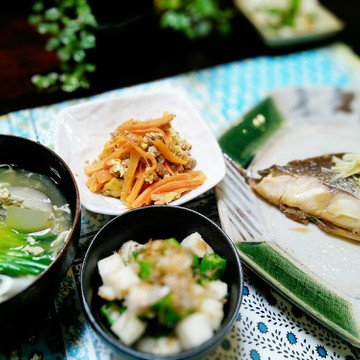 タイの煮付け✖オクラと長芋のサラダ