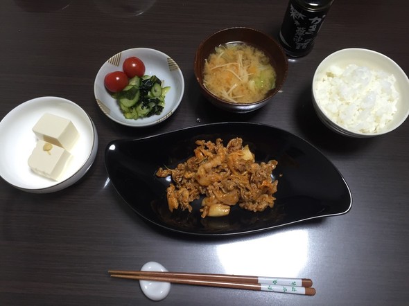 豚キムチときゅうりの酢の物