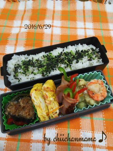 エビとピーマン尽くしの息子弁当☆