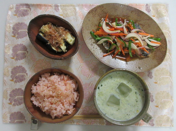 鯵南蛮漬けとゴーヤの和風ポタージュ晩御飯