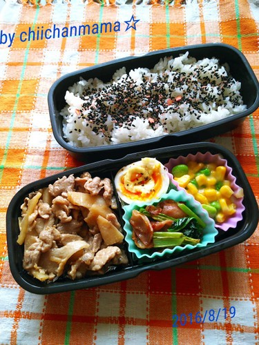 可愛いゆで卵と緑&黄色の息子弁当♪