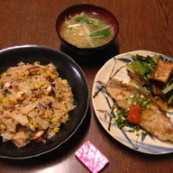 ゴーヤとタコの和風炒飯＆お魚で和のお夕飯