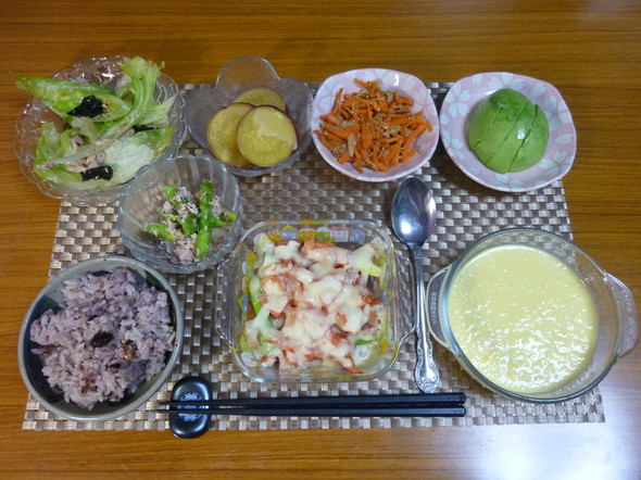 アスパラトマチーズのオーブン焼き の朝食