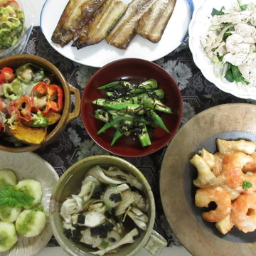 夏野菜オーブン焼きと海老エリンギ炒め
