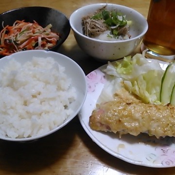 鮭の辛子マヨ焼き中心の夕食_160927