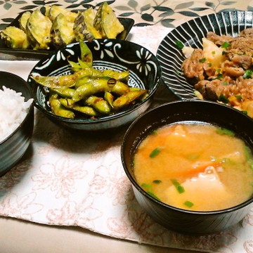 長芋と牛肉の中華炒めで夕食