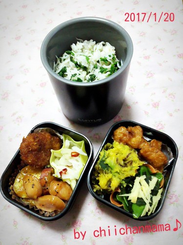 息子弁当☆鉄分強化ご飯に冬甘味増す野菜を