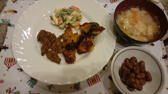 ピーマンの肉詰めフライ×金時豆♥