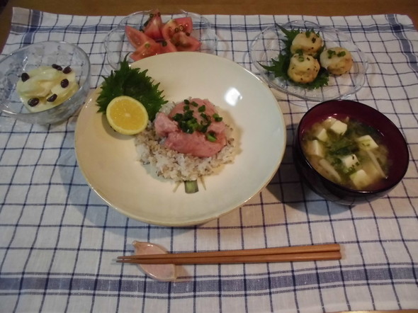 17.5.16 もち麦ごはんでねぎとろ丼