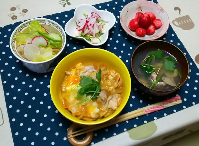 親子丼とラディッシュいっぱい晩ごはん By ネコかえる クックパッド みんながのせた献立