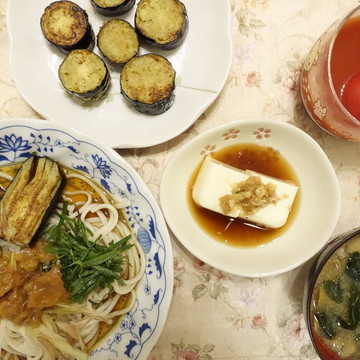 暑い日に☆さっぱり梅ナス素麺の夕食
