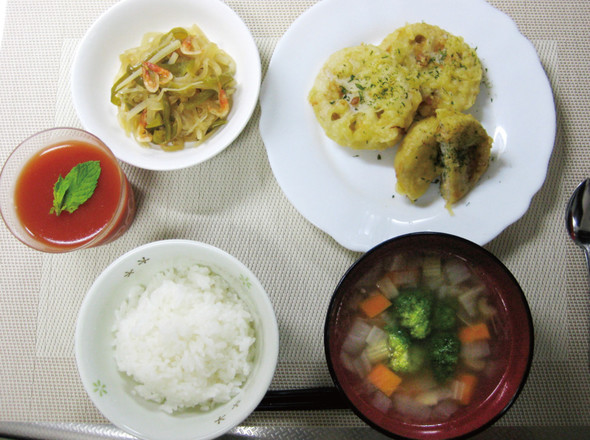 レンコンのはさみ揚げときんぴら大根の定食