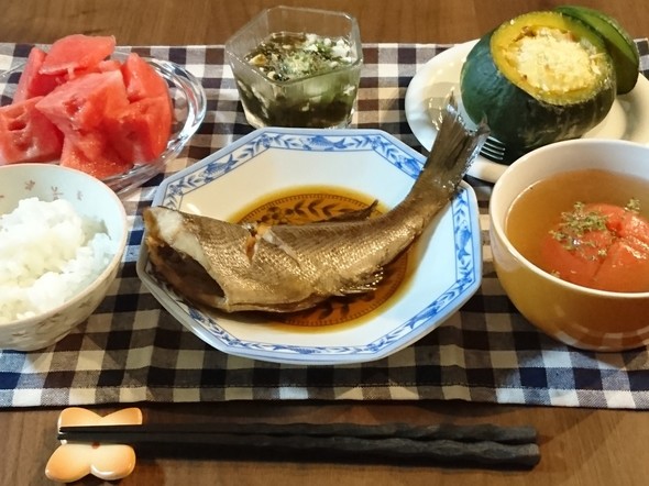 いさき煮付けとかぼちゃグラタンで晩ごはん