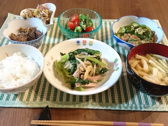 もやしと小松菜のオイスターソース炒め夕食