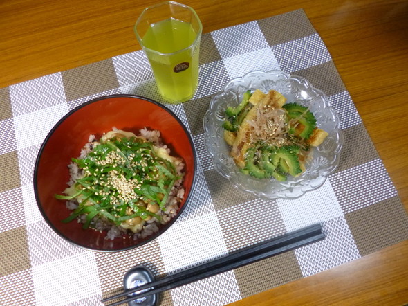 祝話題入りゴーヤと焼き油揚げパリパリ和え