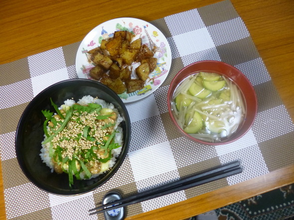 納豆チーズ丼とカリカリじゃがの夕食❤