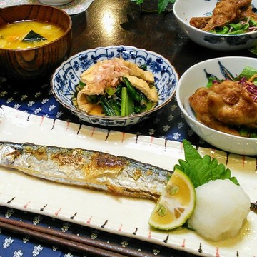 秋刀魚の塩焼き✖小松菜とうす揚げの炒め煮