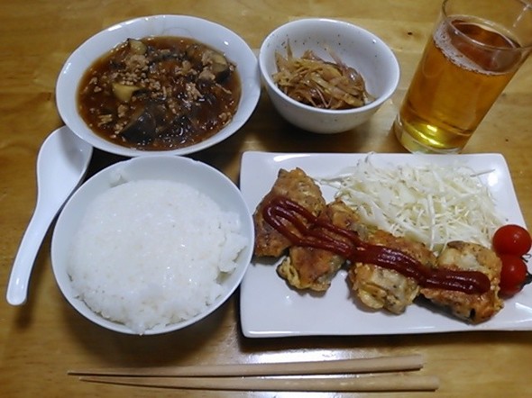 さんまのピカタ中心の夕食_171017