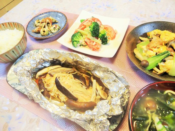 旬の鮭と茸とブロッコリーでバランス夕食
