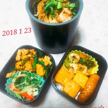 生姜ご飯の鶏塩麹丼と緑黄色野菜の息子弁当