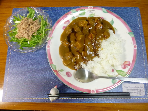 ソースONカレーライスの夕食(*^^)v