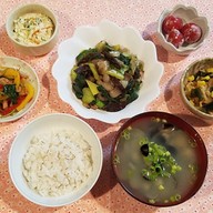 空心菜と豚バラ炒め＆しじみの味噌汁