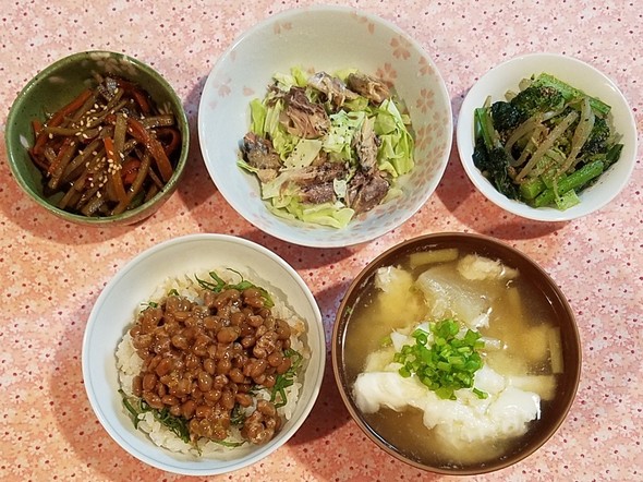 亜麻仁油 納豆&白いお味噌&鯖缶キャベツ