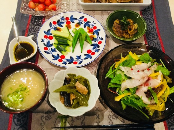 カルパッチョサラダ&夏野菜色々夕食