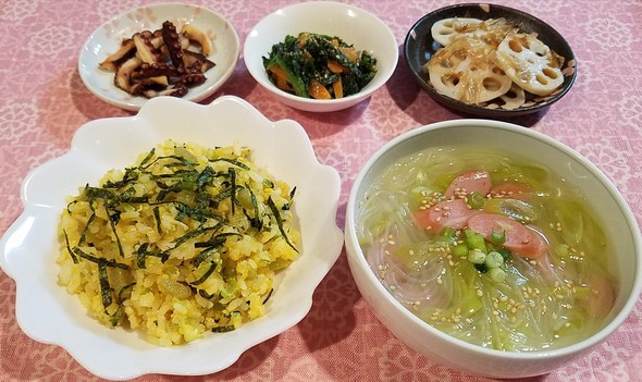 蕗の煮物リメイク炒飯&れんこん梅干し鰹煮