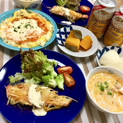 鮭のパリパリポテトムニエルで晩酌♫